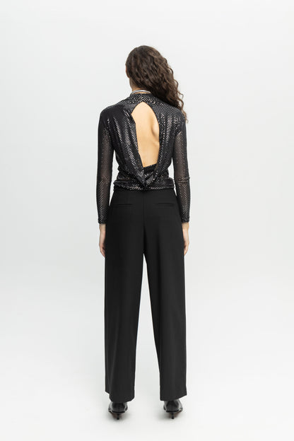 Metallic Open Back Top-Black and Black