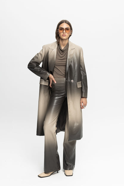 Ombre Leather Coat-Black and Black