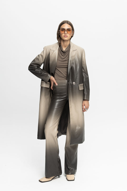 Ombre Leather Coat-Black and Black