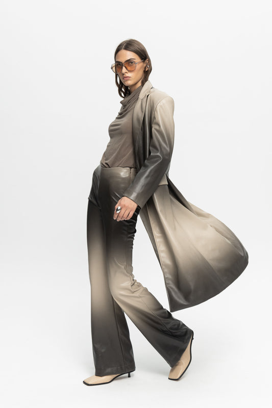 Ombre Leather Coat-Black and Black