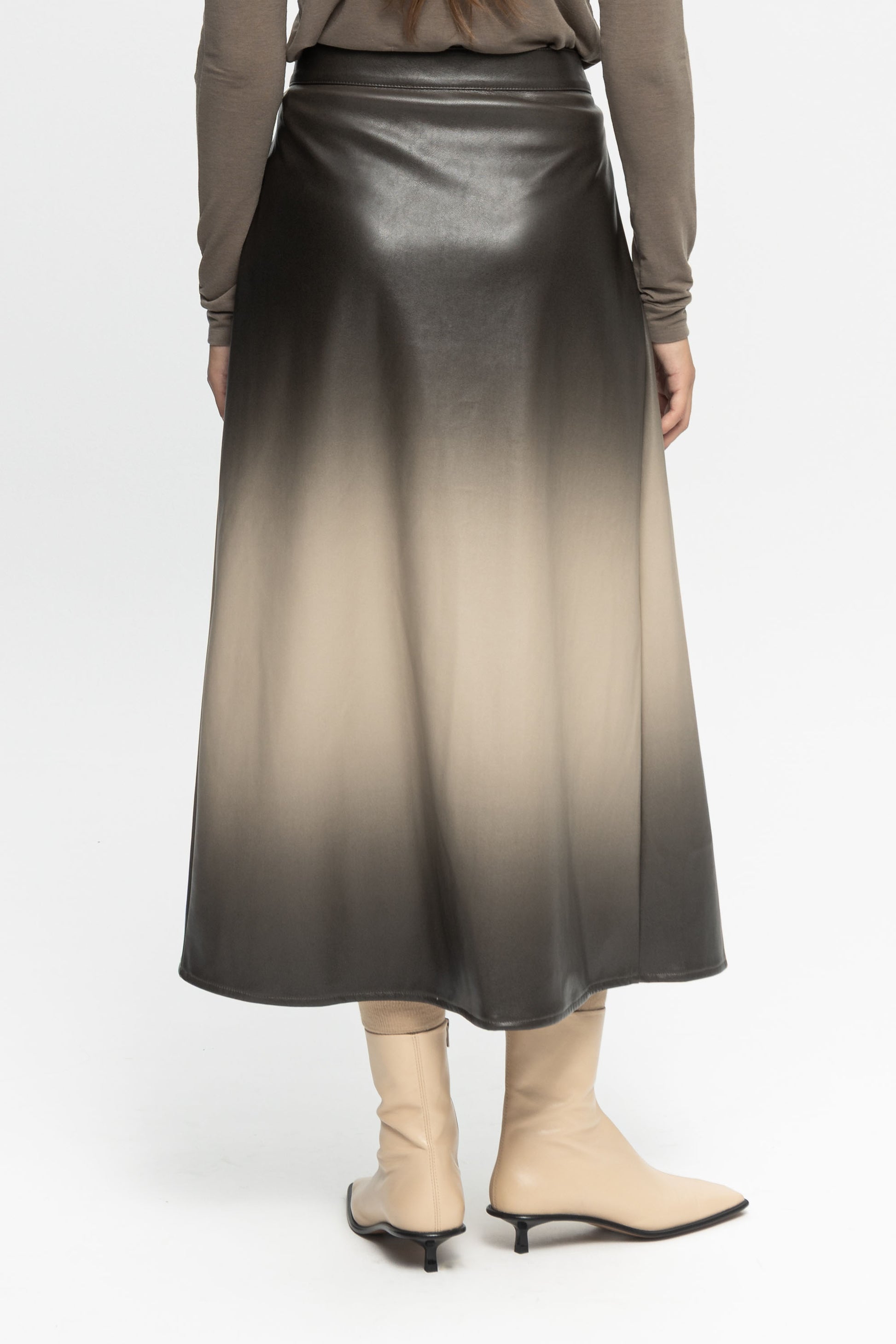 Ombre Leather Skirt-Black and Black