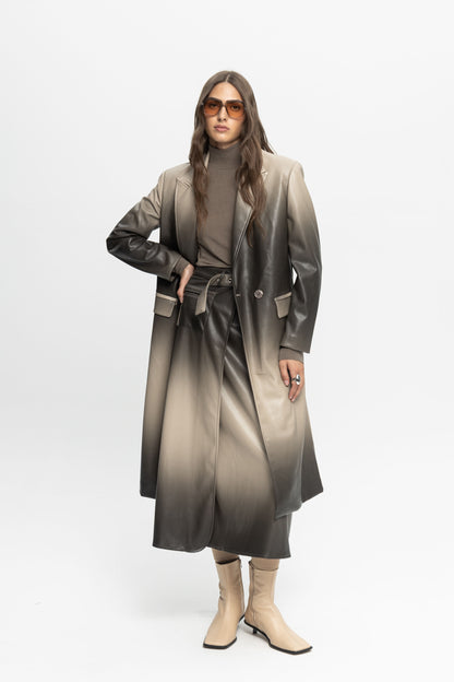Ombre Leather Coat-Black and Black