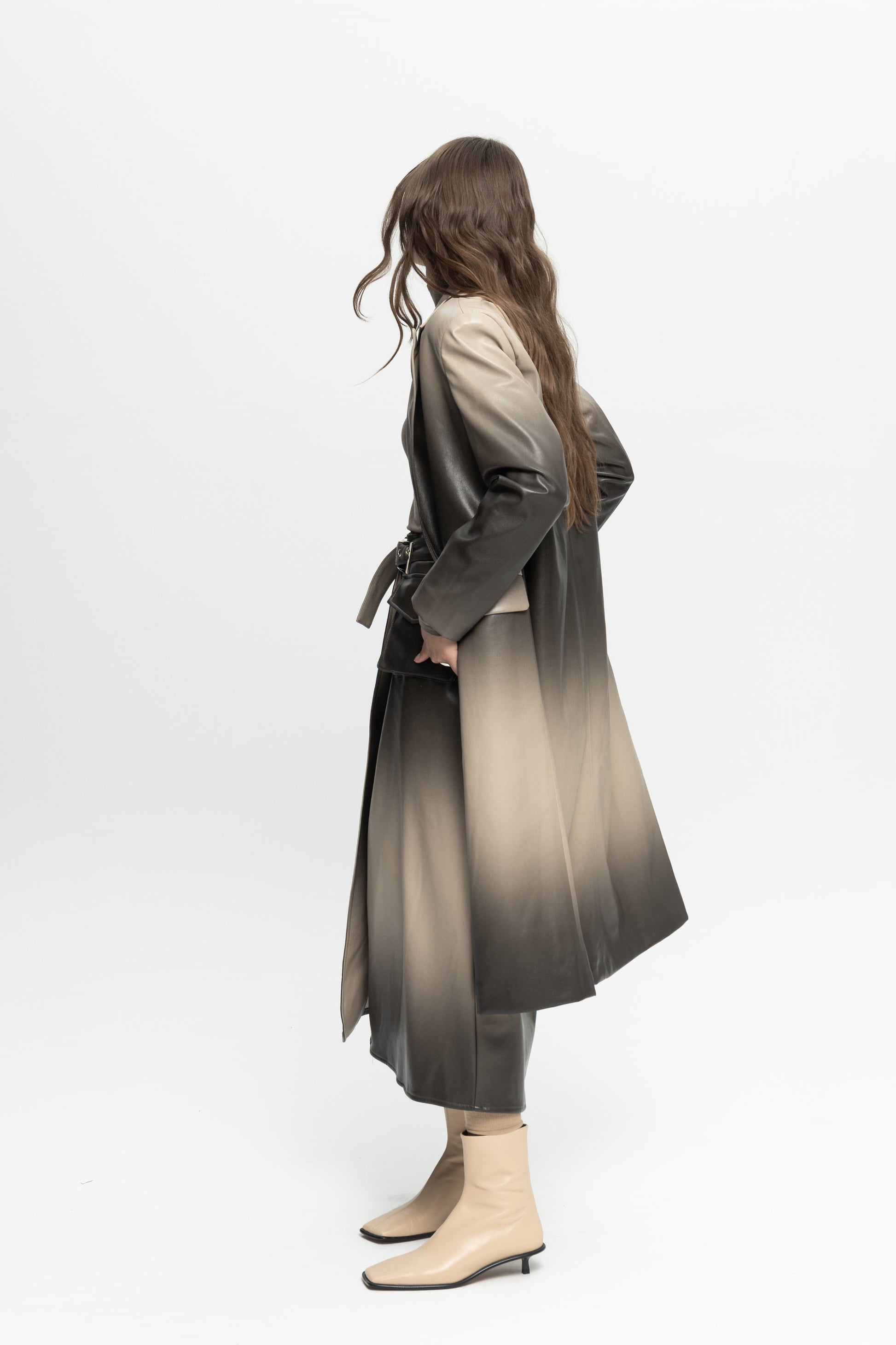 Ombre Leather Coat-Black and Black