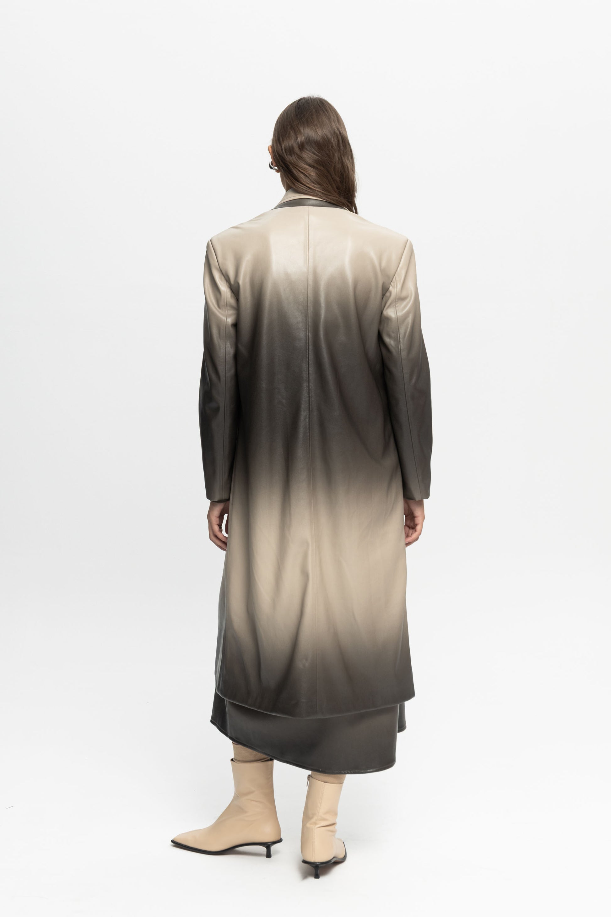 Ombre Leather Coat-Black and Black