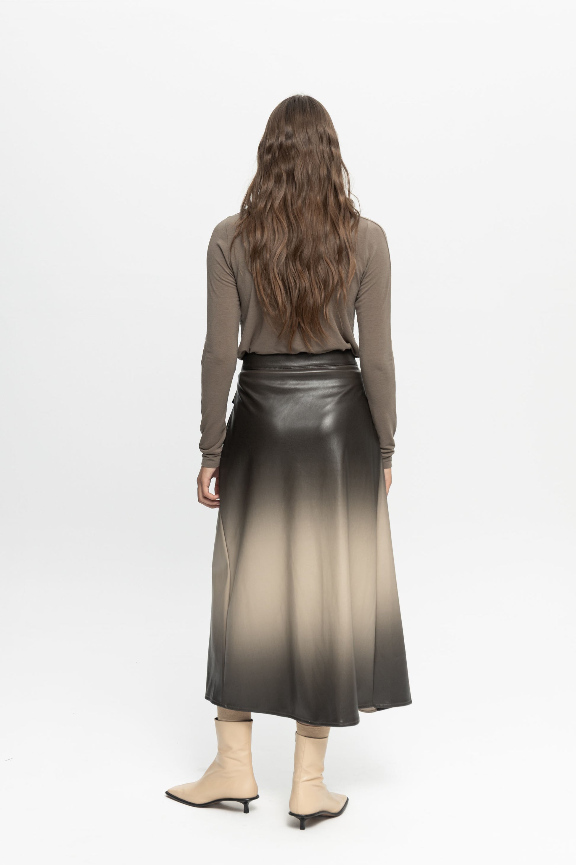 Ombre Leather Skirt-Black and Black