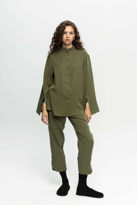 Oversized Green Shirt-Black and Black