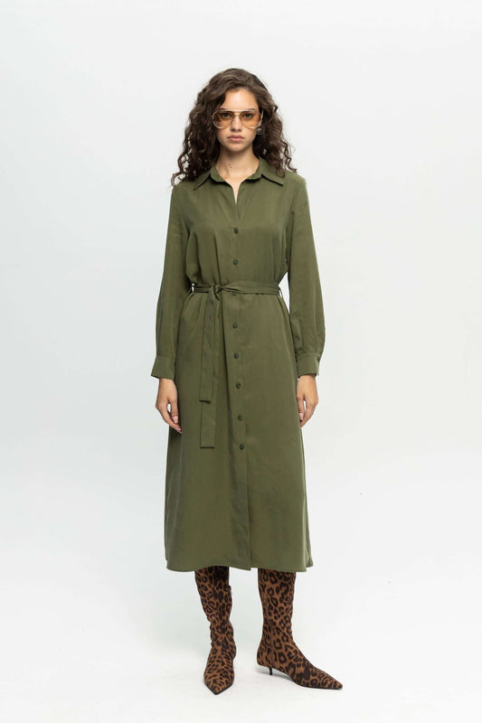 Green Shirt Dress-Black and Black