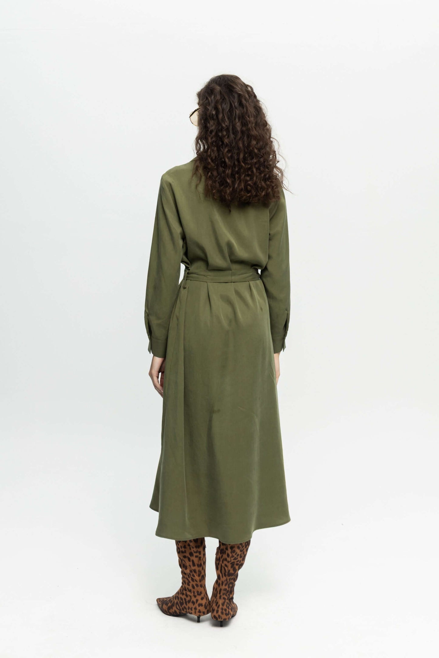 Green Shirt Dress-Black and Black