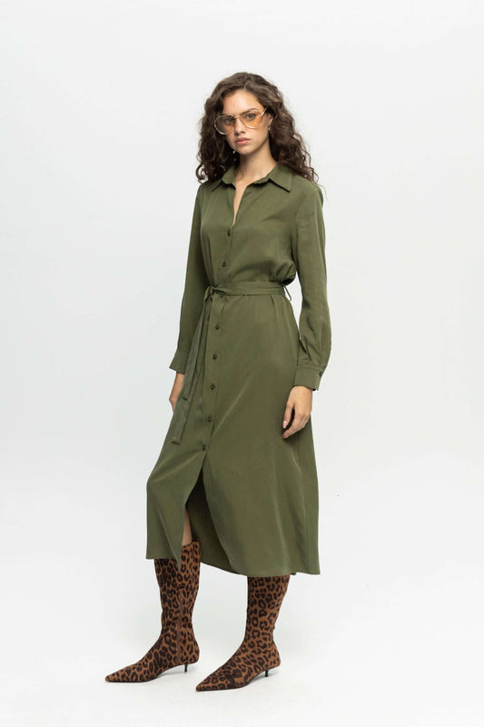 Green Shirt Dress-Black and Black