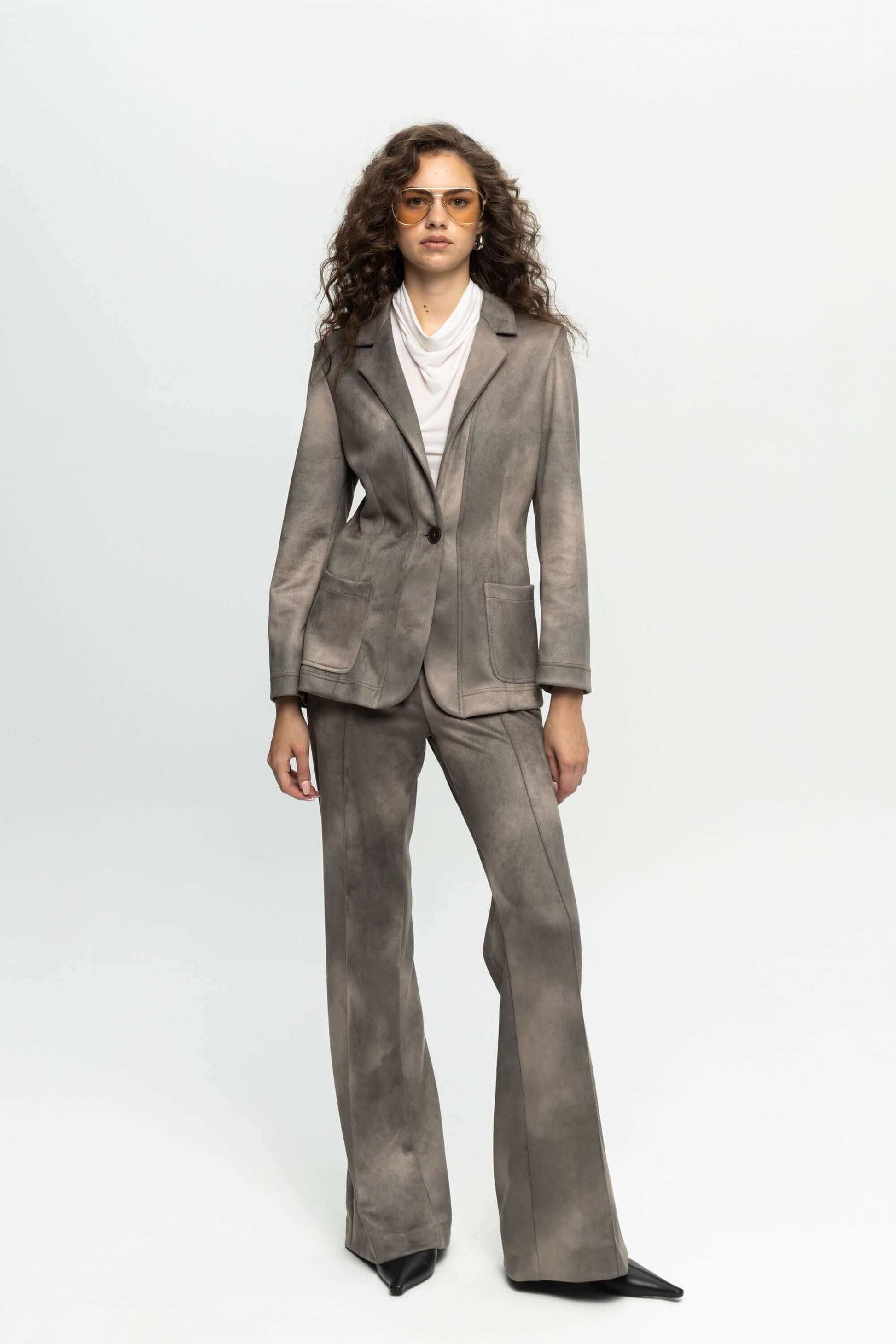 Suede Tailored Blazer-Black and Black