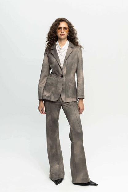 Suede Tailored Blazer-Black and Black