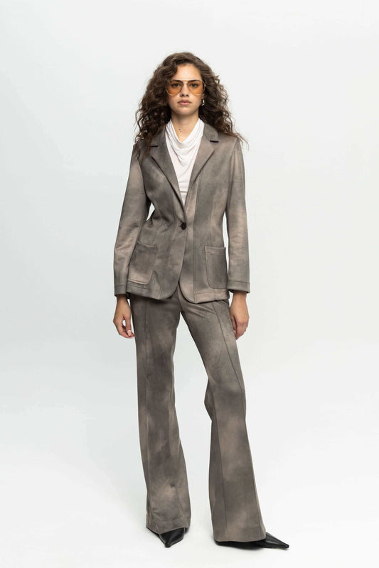 Suede Tailored Blazer-Black and Black
