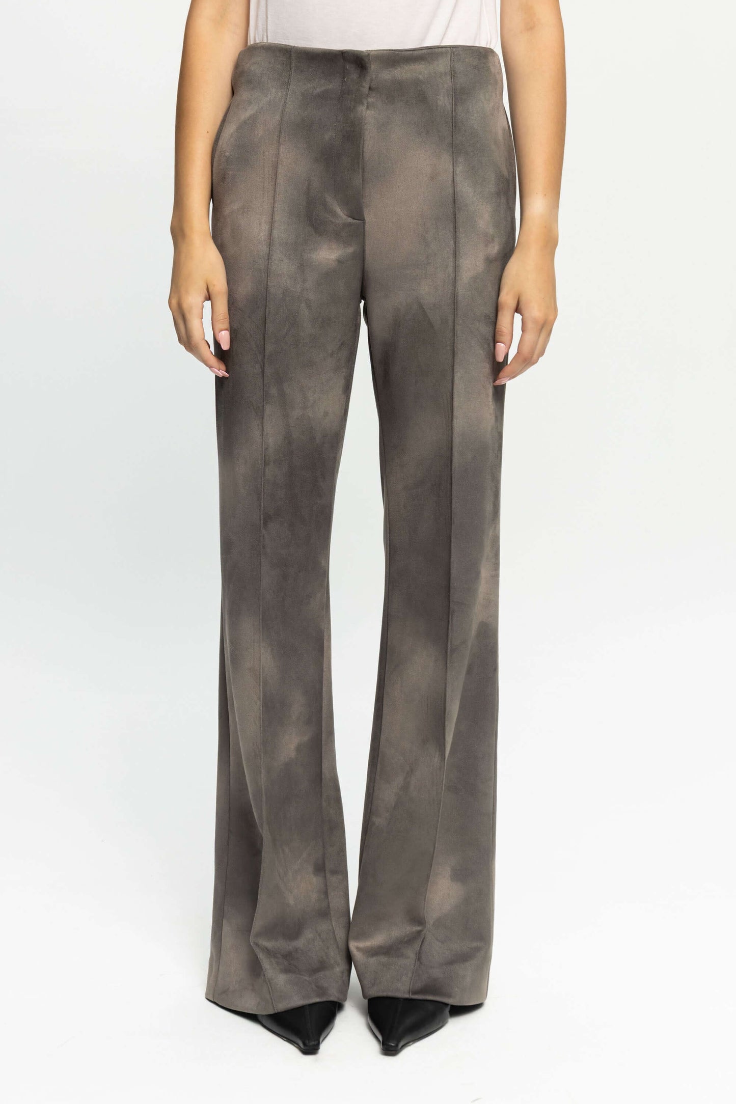 Suede Flared Trousers-Black and Black