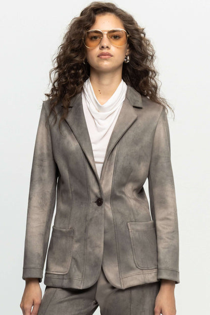 Suede Tailored Blazer-Black and Black