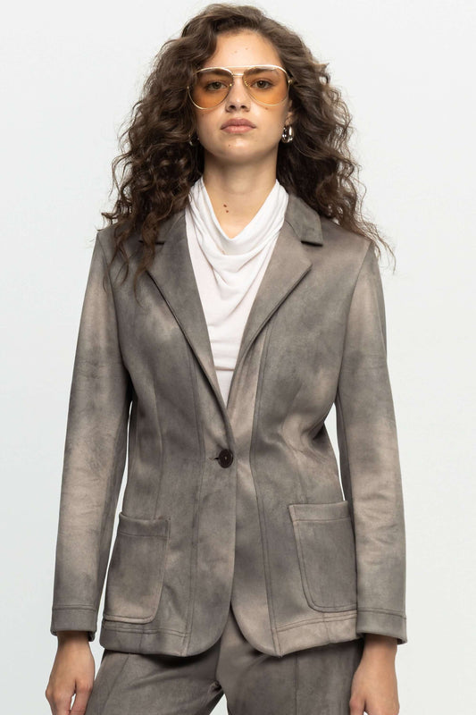 Suede Tailored Blazer-Black and Black