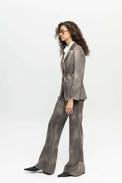 Suede Tailored Blazer-Black and Black