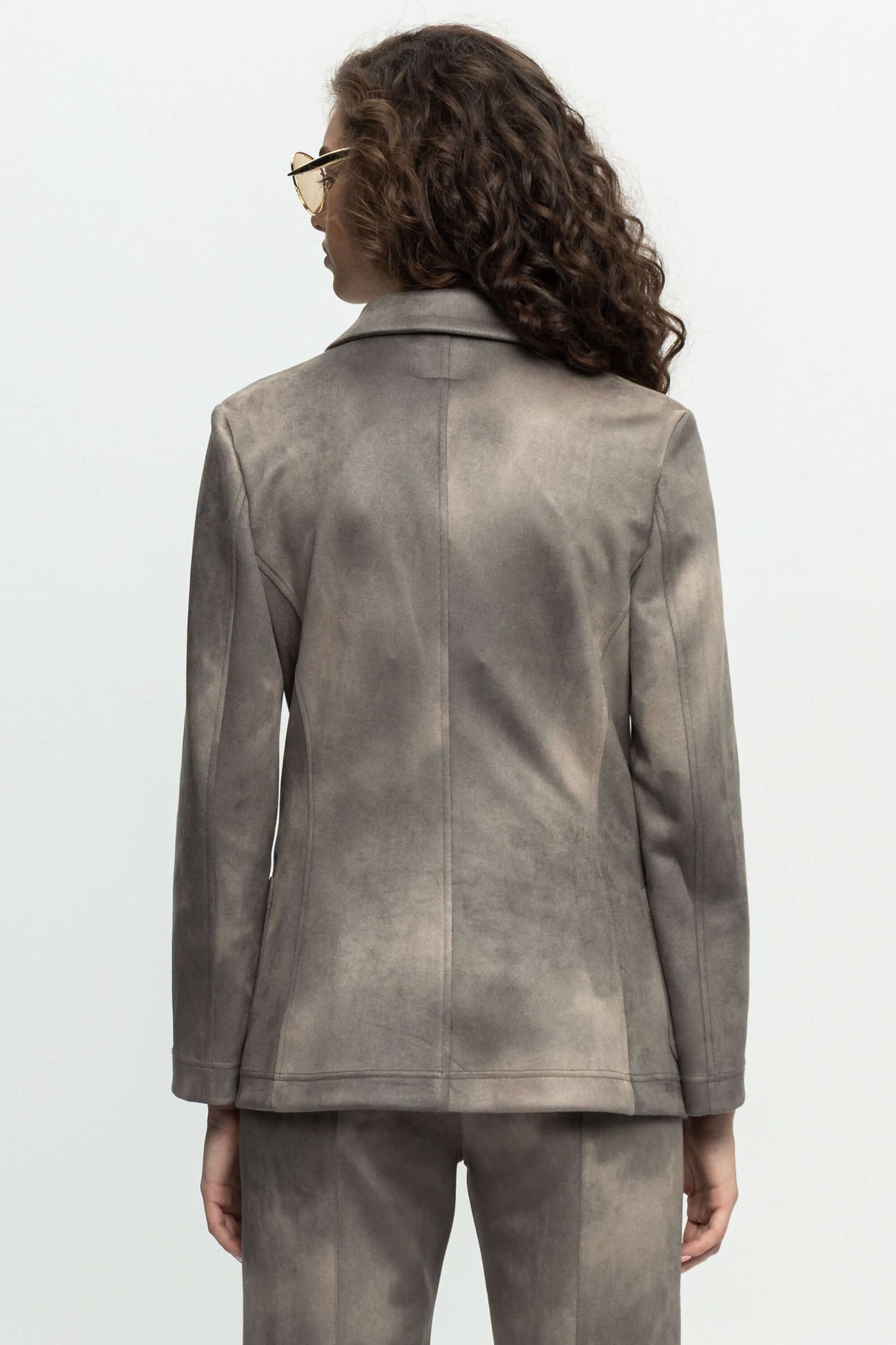 Suede Tailored Blazer-Black and Black