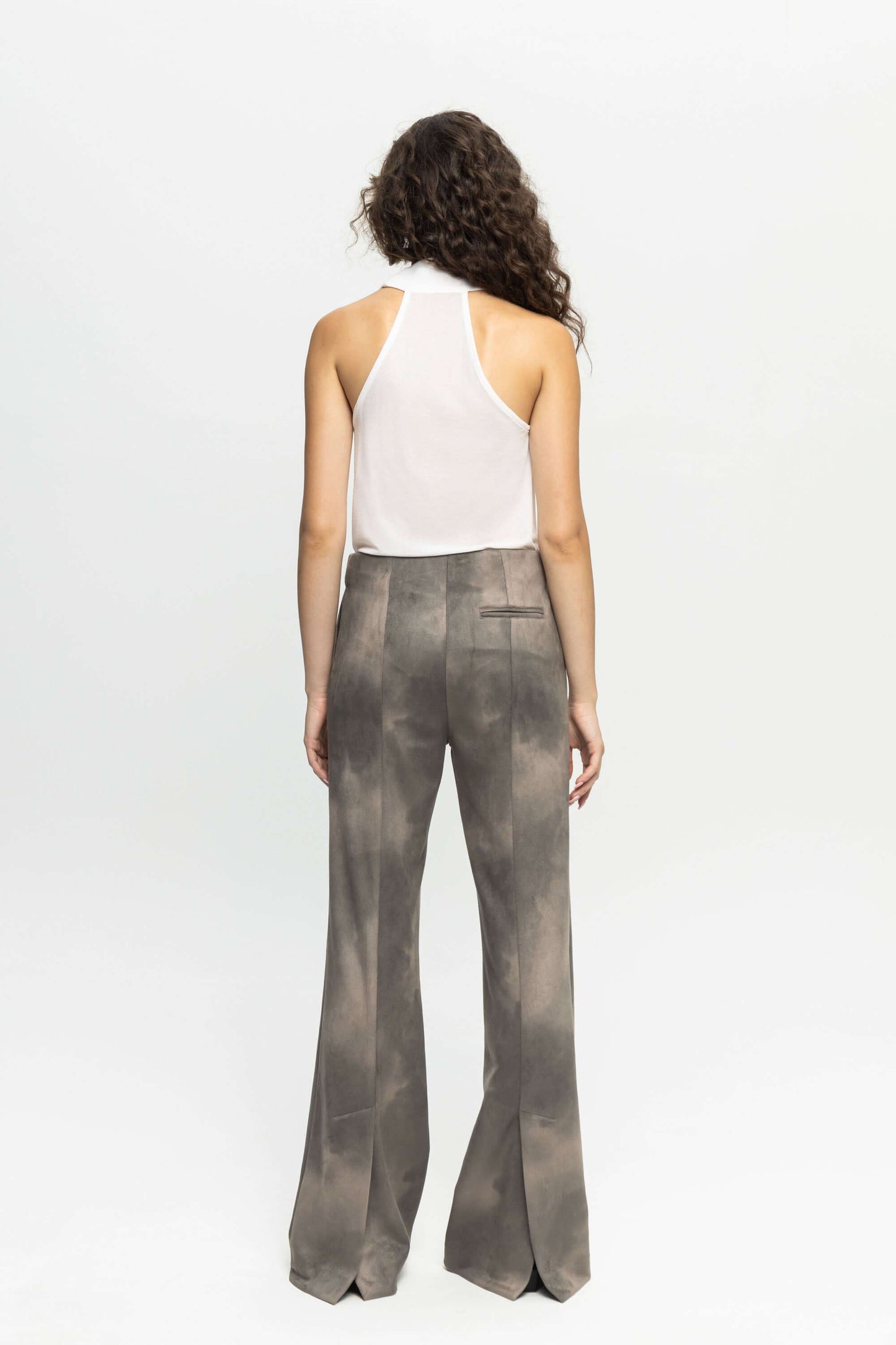Suede Flared Trousers-Black and Black