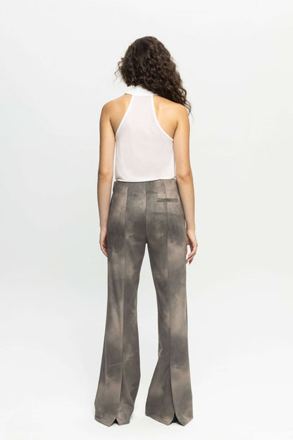 Suede Flared Trousers-Black and Black