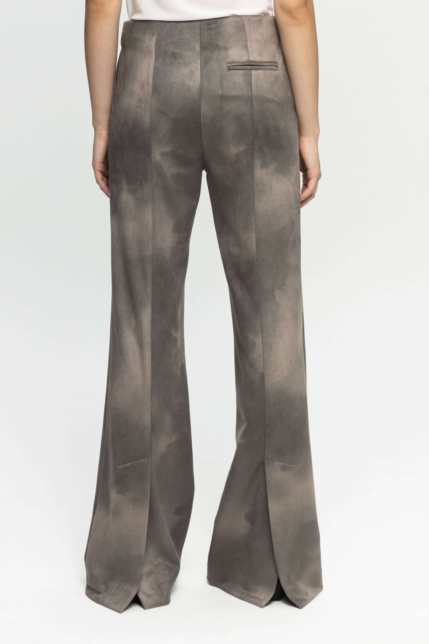 Suede Flared Trousers-Black and Black