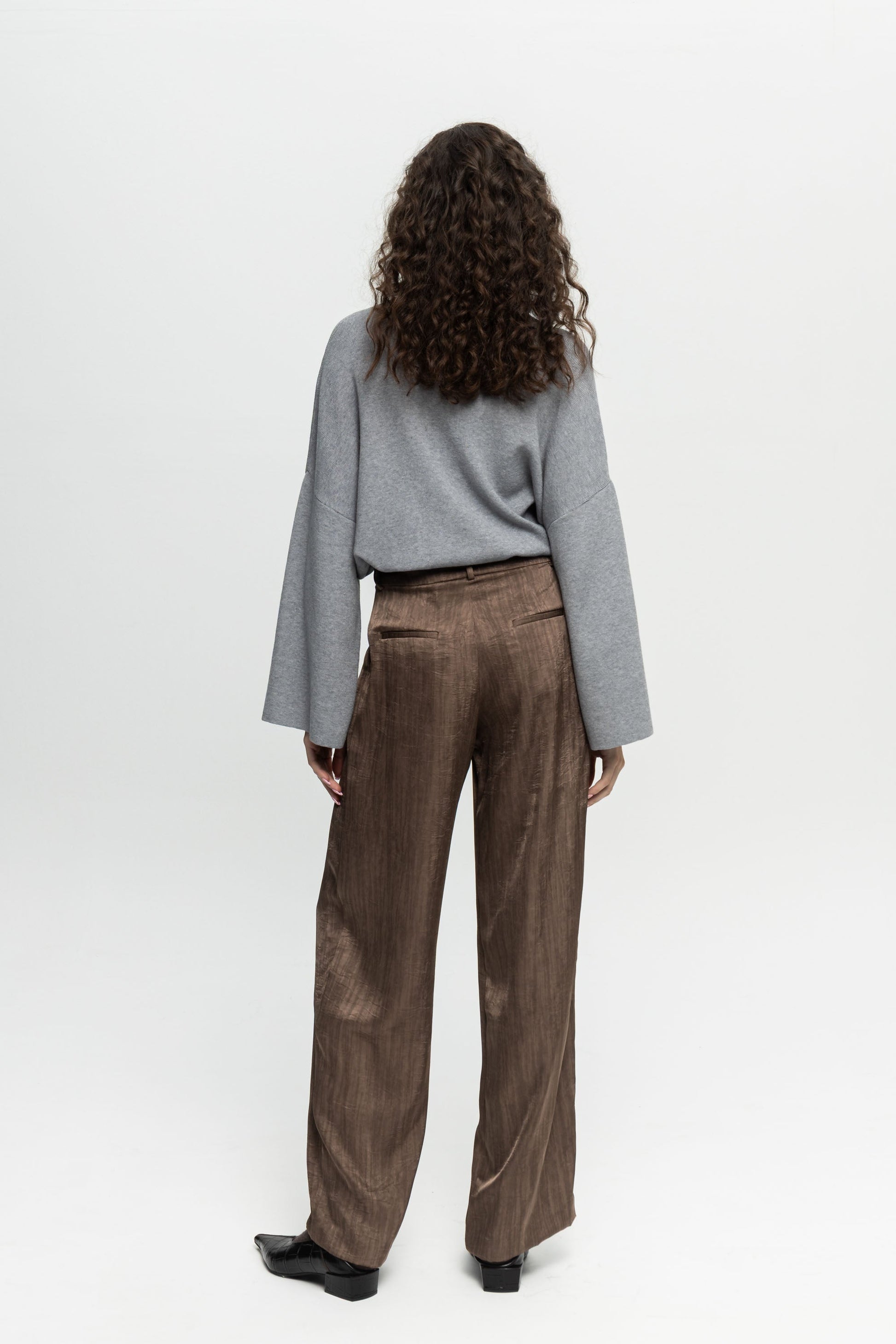 Taupe Wide-Leg Trousers-Black and Black
