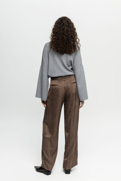 Taupe Wide-Leg Trousers-Black and Black