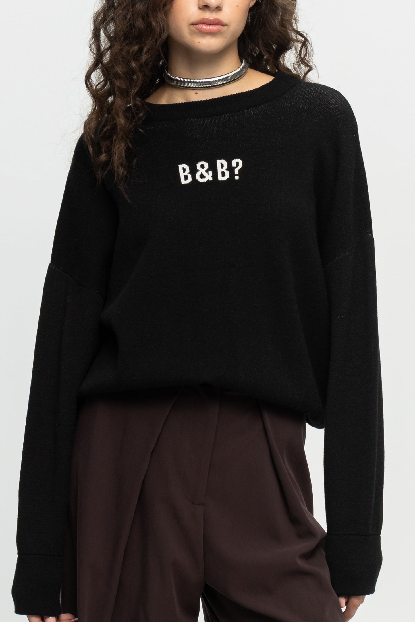 "B&B?" Knit Blouse-Black and Black