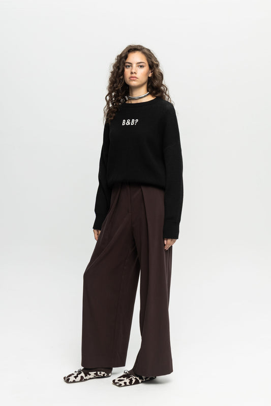 "B&B?" Knit Blouse-Black and Black
