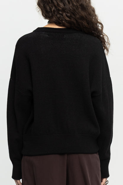 "B&B?" Knit Blouse-Black and Black