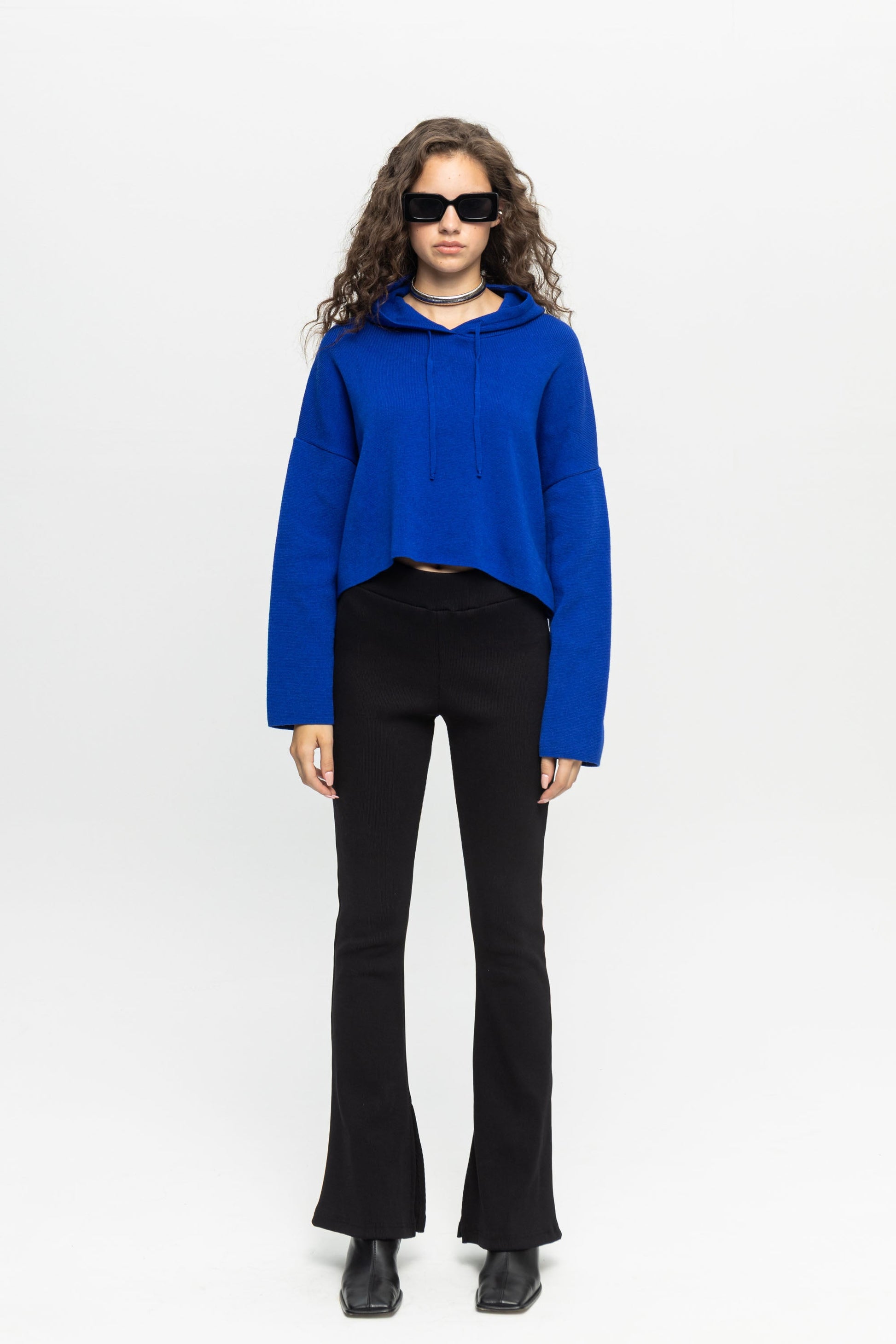 Blue Crop Hoodie-Black and Black
