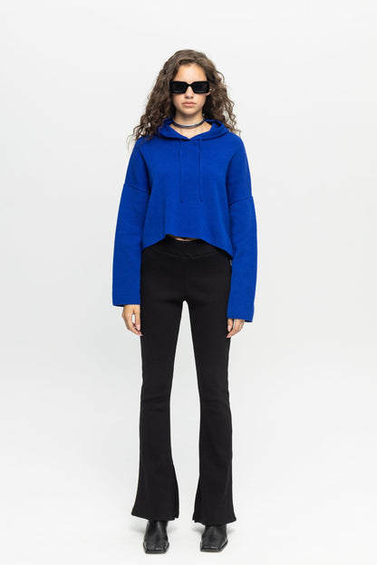 Blue Crop Hoodie-Black and Black