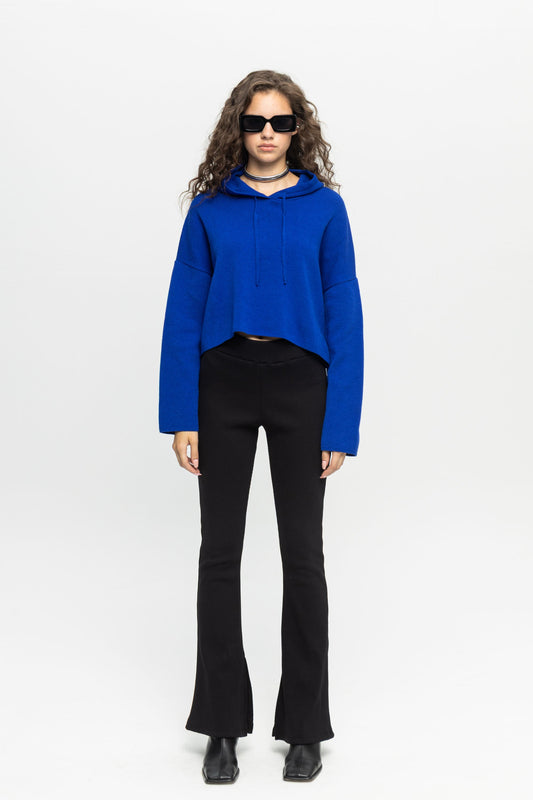 Blue Crop Hoodie-Black and Black