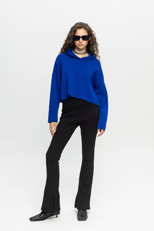 Blue Crop Hoodie-Black and Black