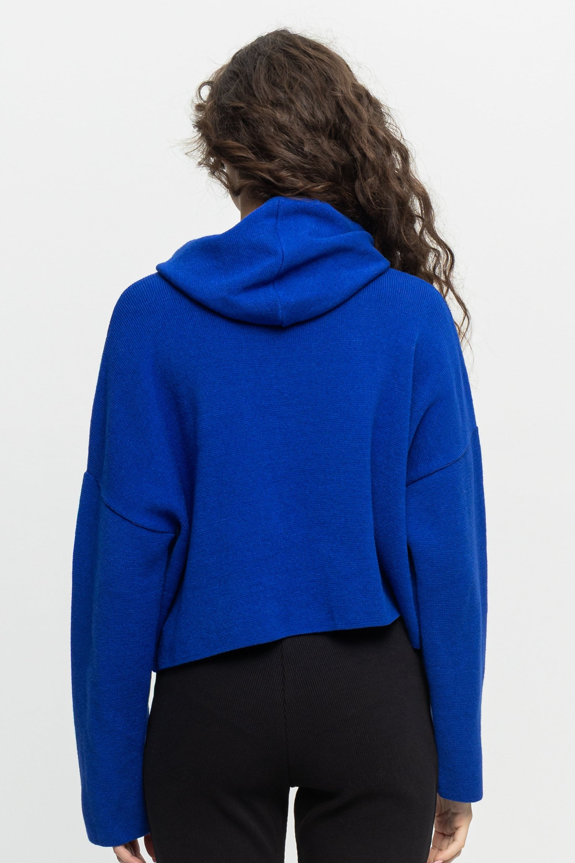Blue Crop Hoodie-Black and Black
