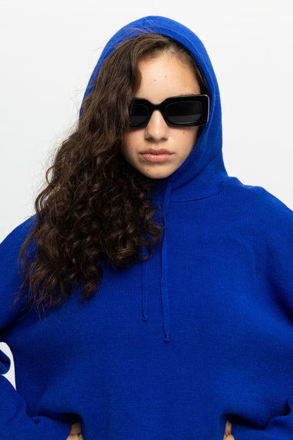 Blue Crop Hoodie-Black and Black