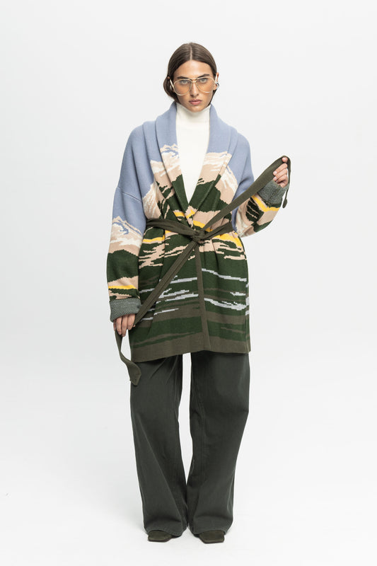 Mountain Knit Cardigan-Black and Black