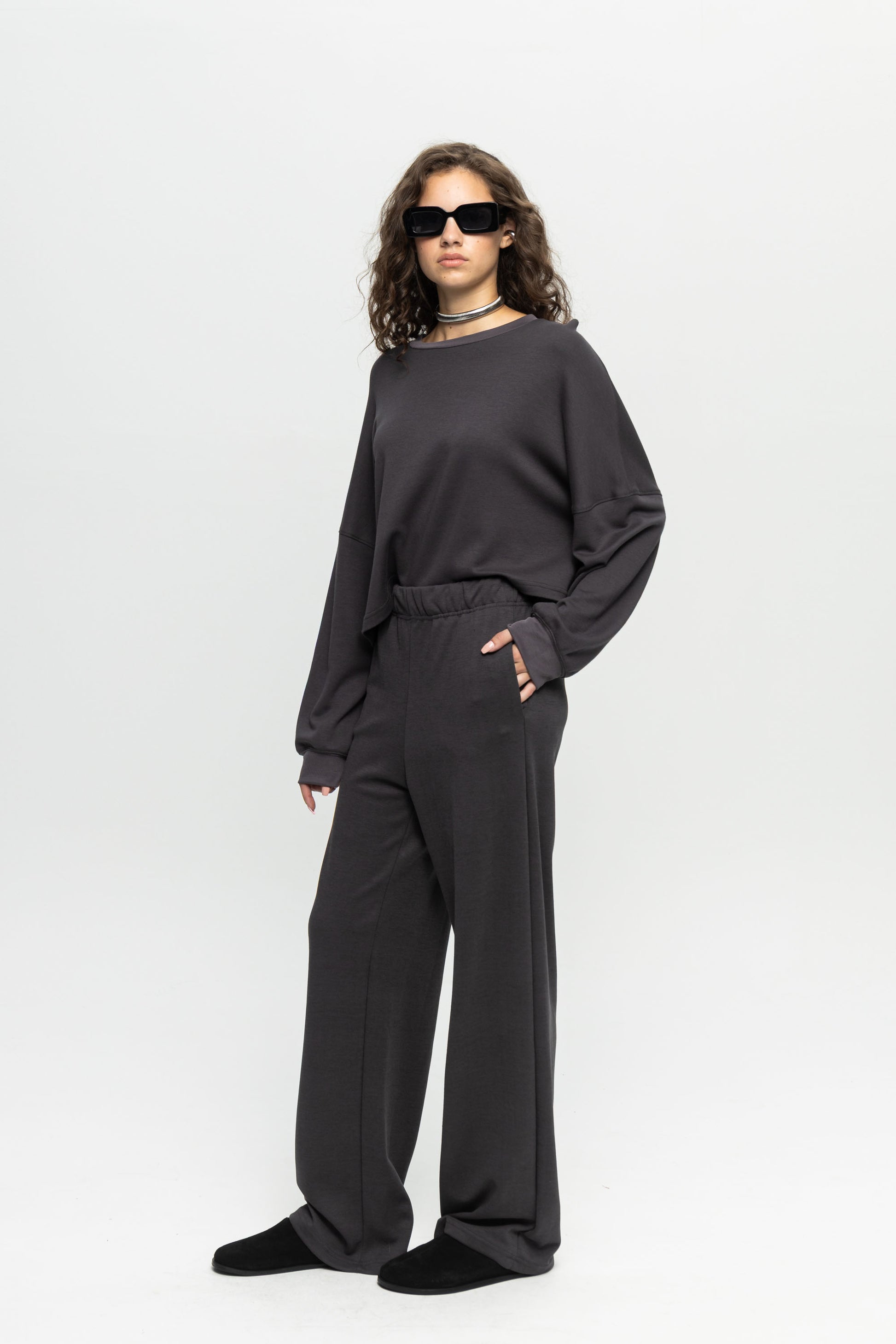 Dark Grey Pants-Black and Black