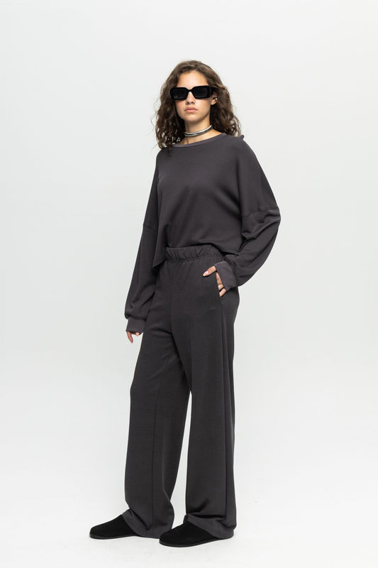 Dark Grey Pants-Black and Black