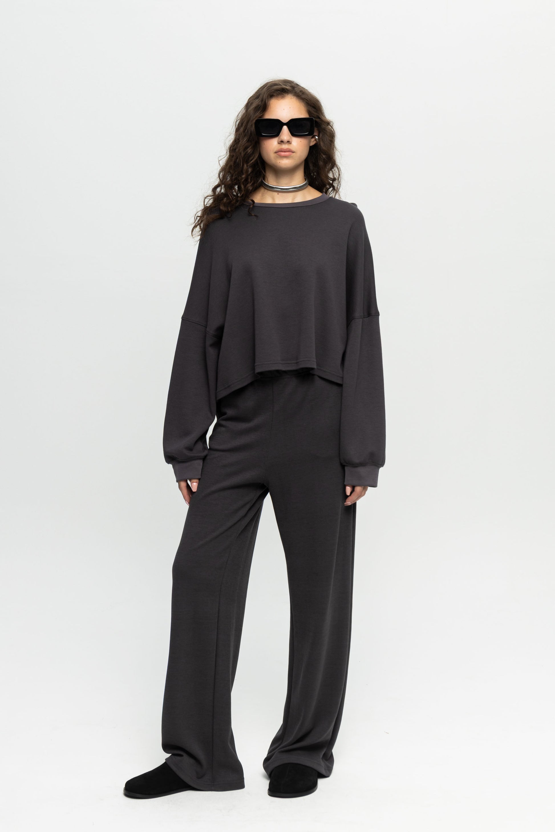 Dark Grey Blouse-Black and Black