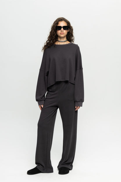 Dark Grey Blouse-Black and Black