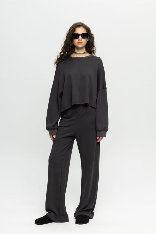 Dark Grey Blouse-Black and Black
