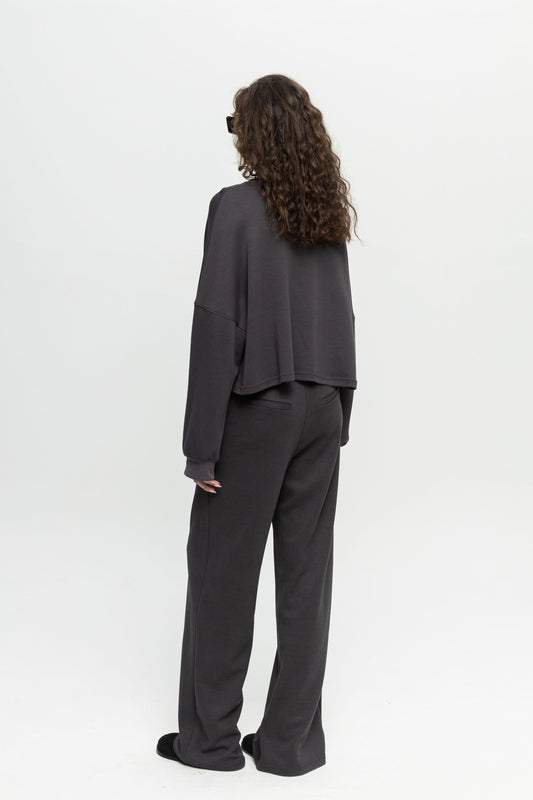 Dark Grey Blouse-Black and Black