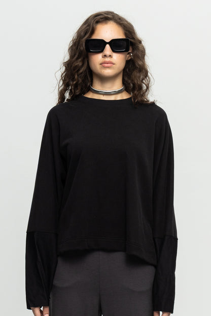 Wide Sleeve Blouse-Black and Black
