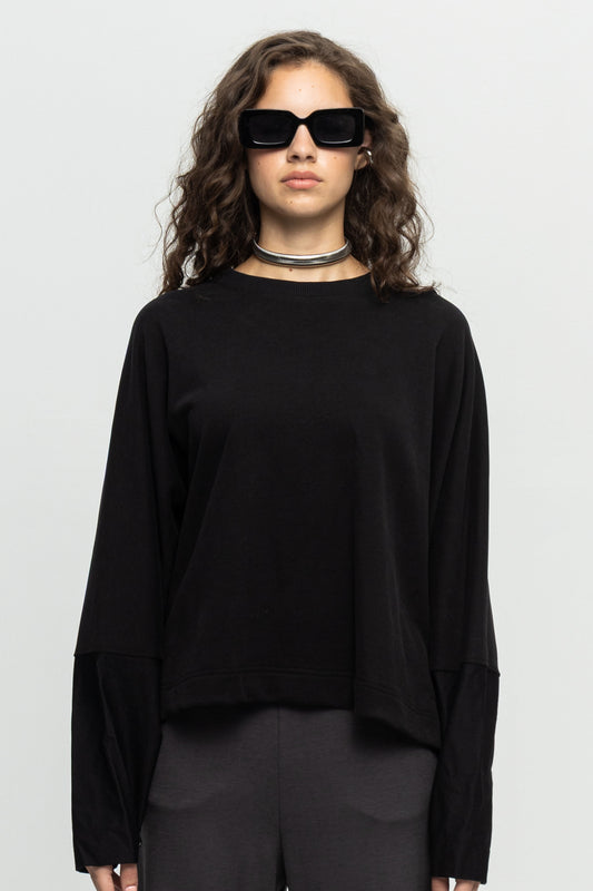 Wide Sleeve Blouse-Black and Black