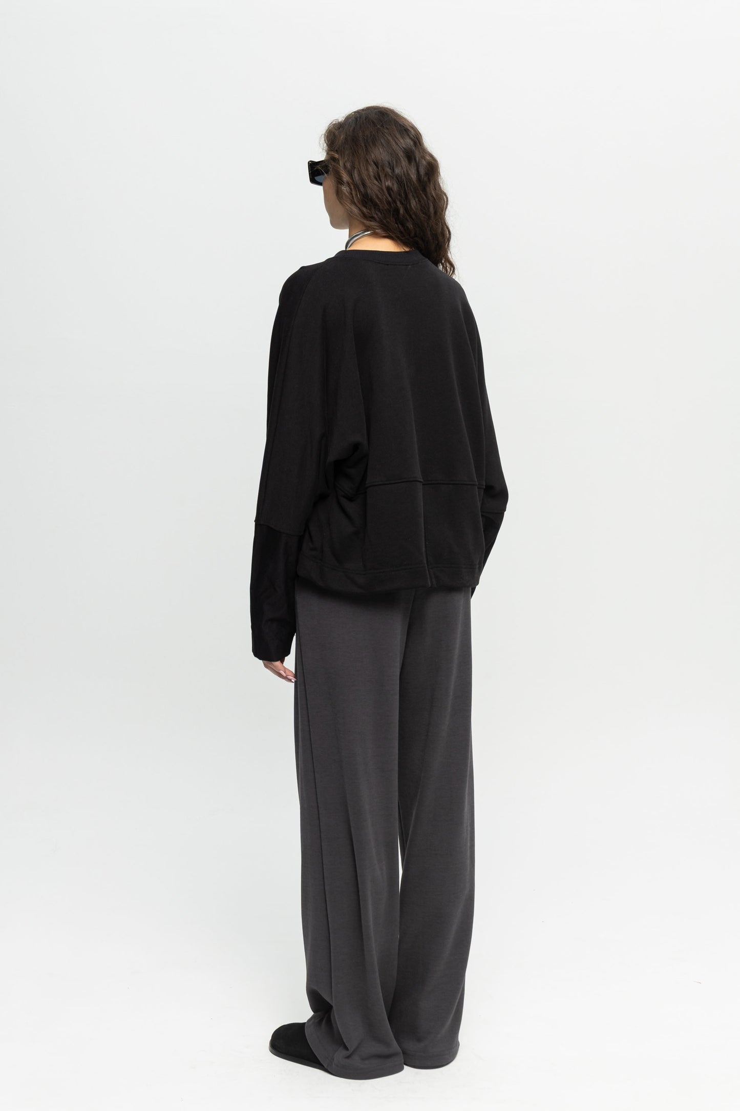 Wide Sleeve Blouse-Black and Black