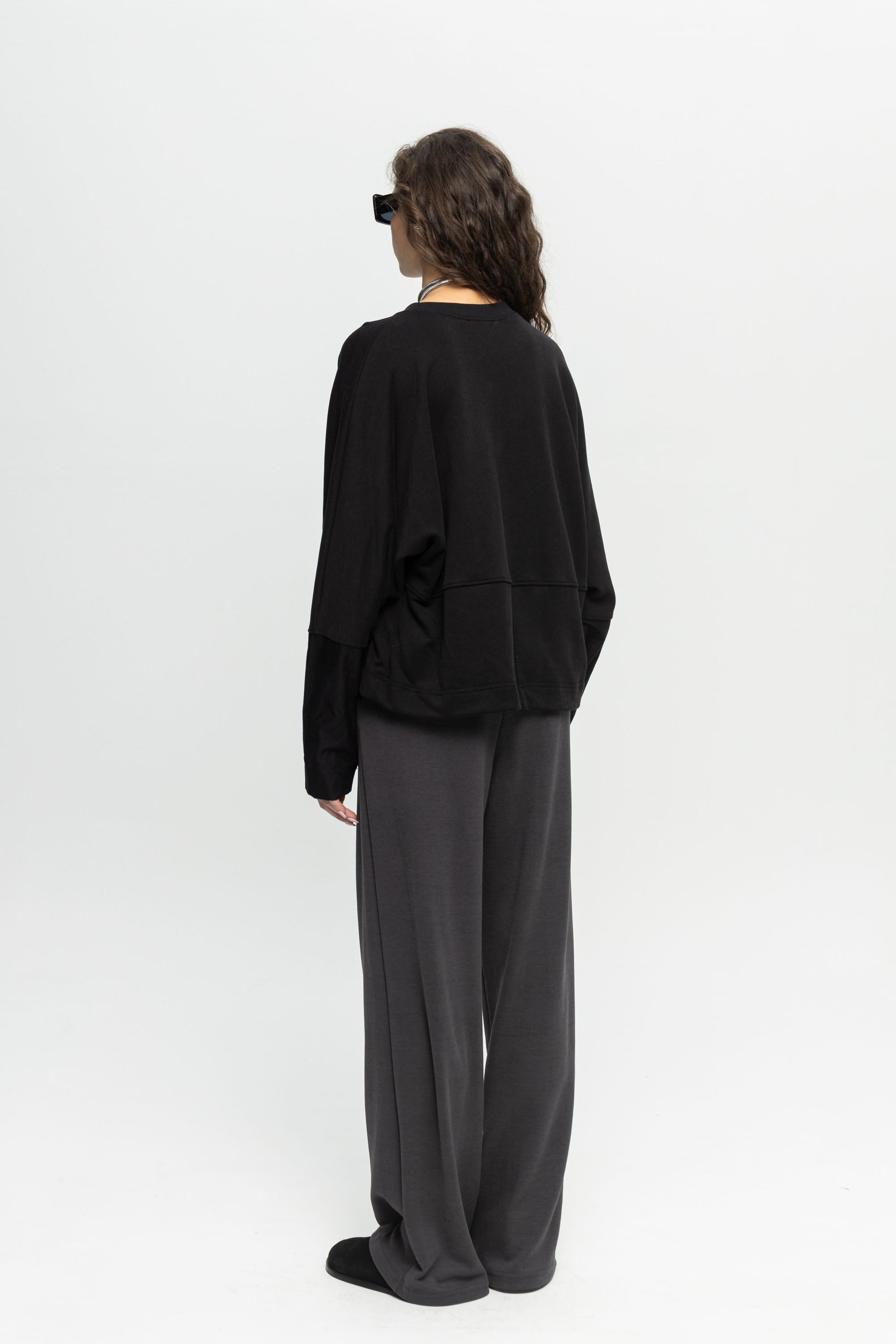 Wide Sleeve Blouse-Black and Black