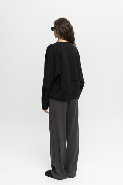 Wide Sleeve Blouse-Black and Black