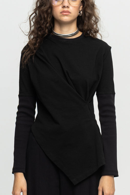 Rip-Sleeved Top-Black and Black