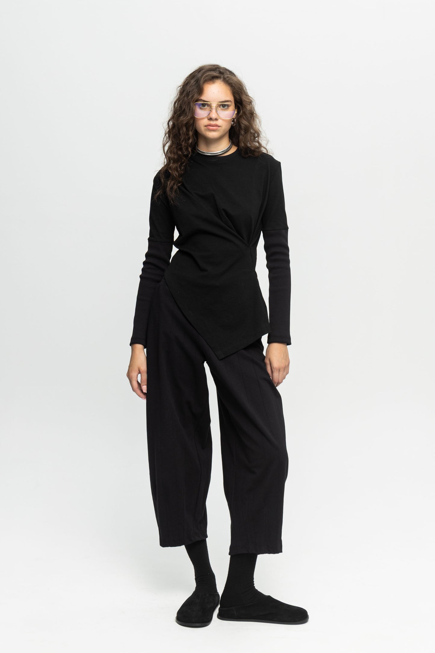 Rip-Sleeved Top-Black and Black
