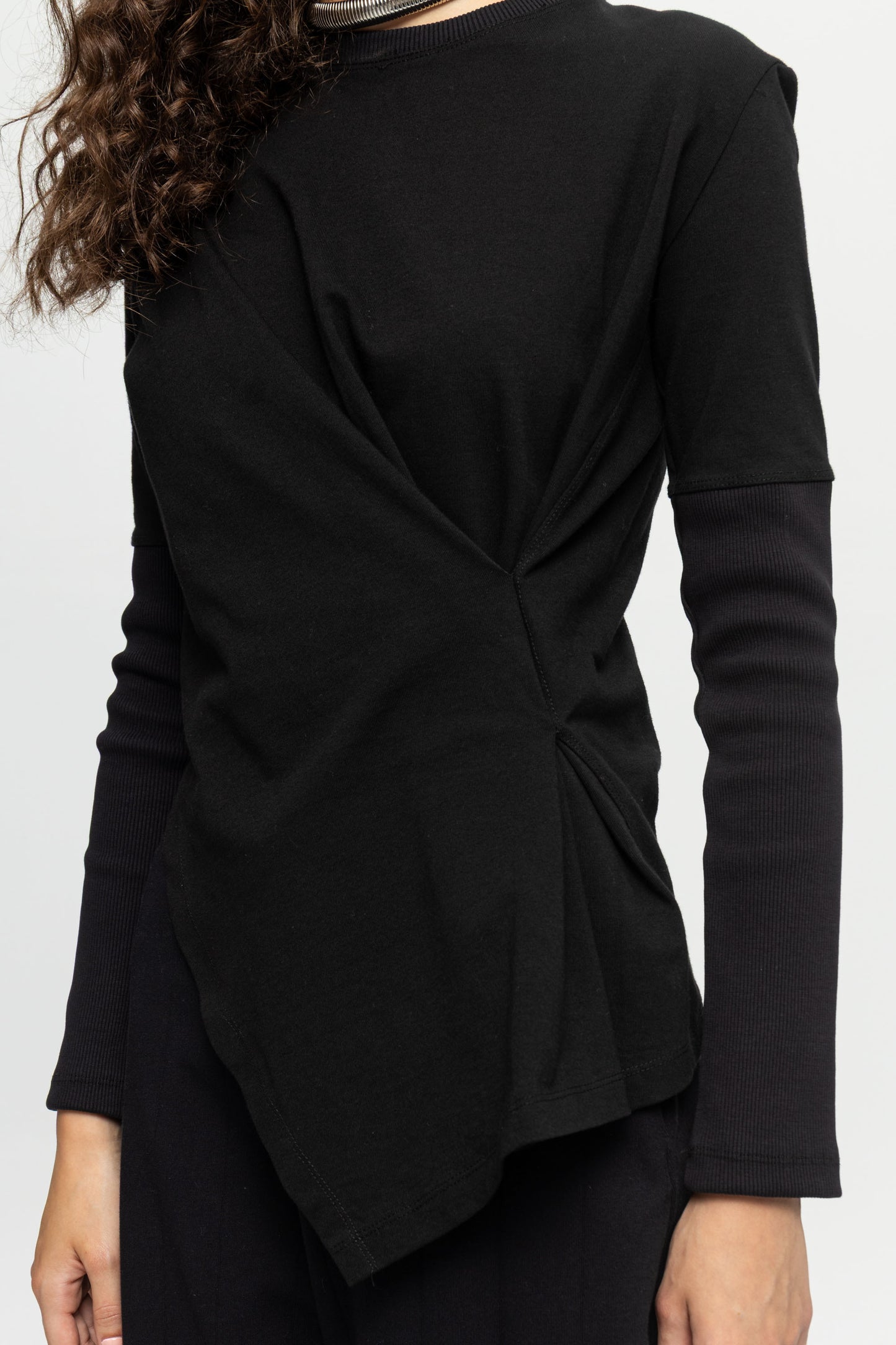 Rip-Sleeved Top-Black and Black
